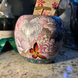 Unique Vintage Multicolor Cloisonne Floral and Butterfly Apple Shaped Container
